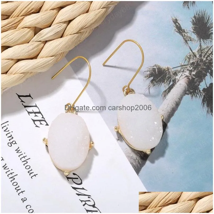 trendy dangle earrings white quartz semiprecious metal pendant drop earring for women bohemian jewelry