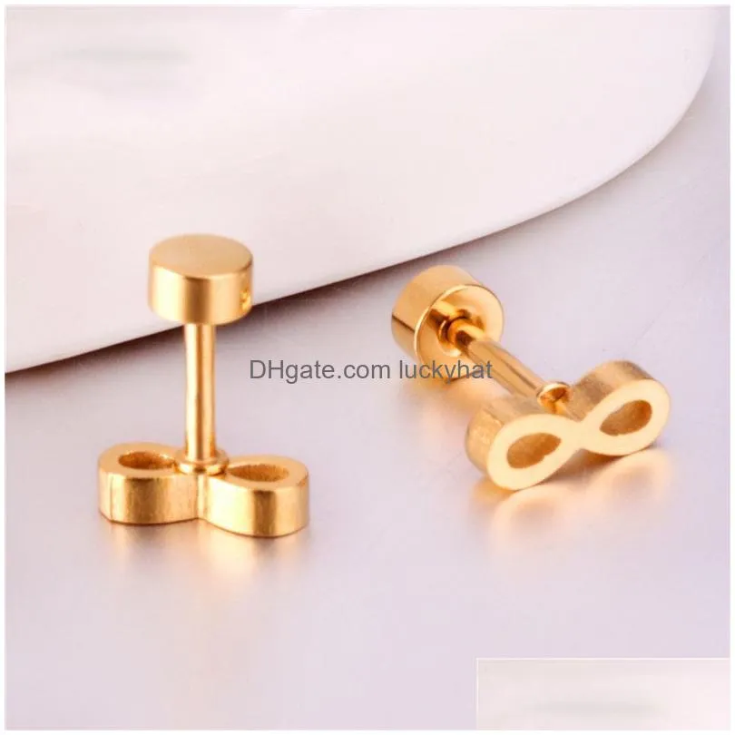 gold/silver color initial screw stud earring for women/girl trendy 316l stainless steel ear piercing earring jewelry