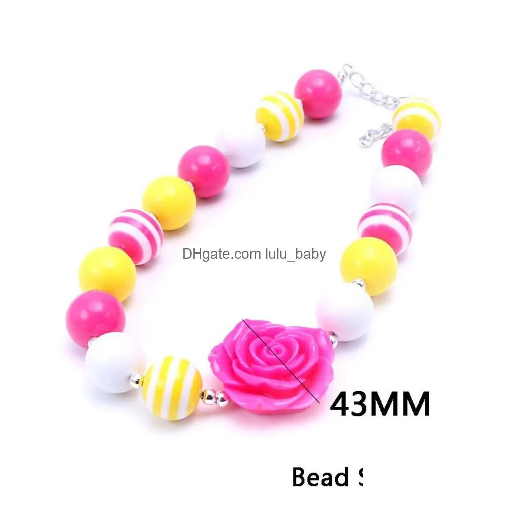  est design pinkaddyellow necklace birthday party gift for toddlers girls beaded bubblegum baby kids chunky necklace jewelry