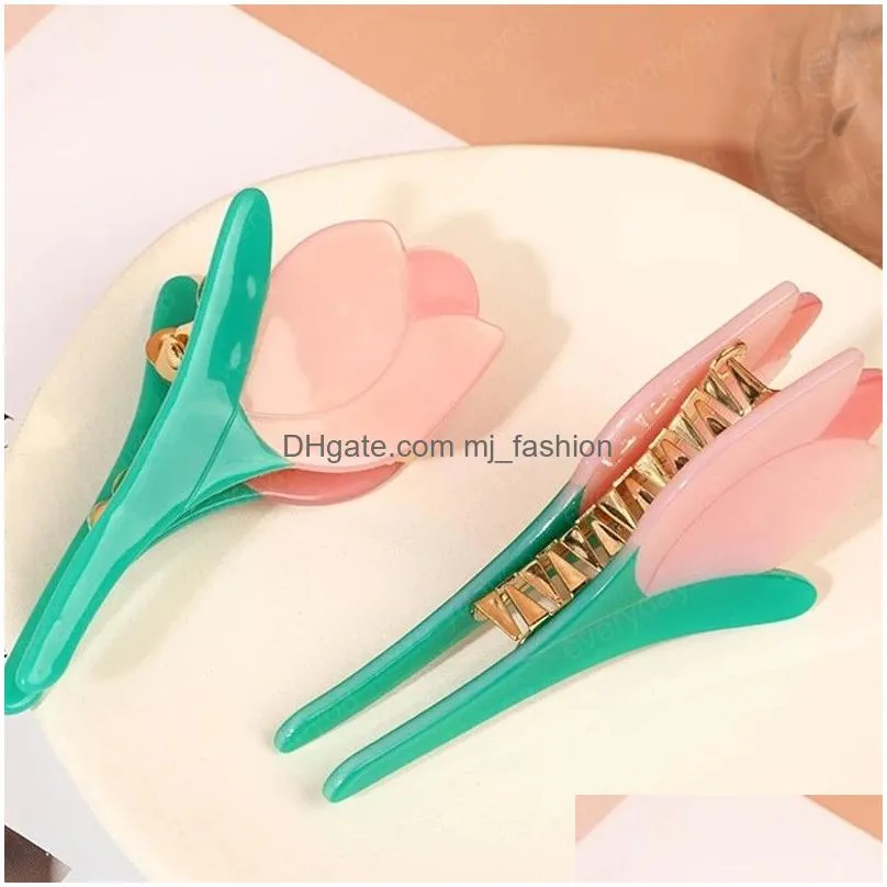 chic fairy hair claw tulip arcylic metal clamps korean fashion barrette hair accessories for women girl