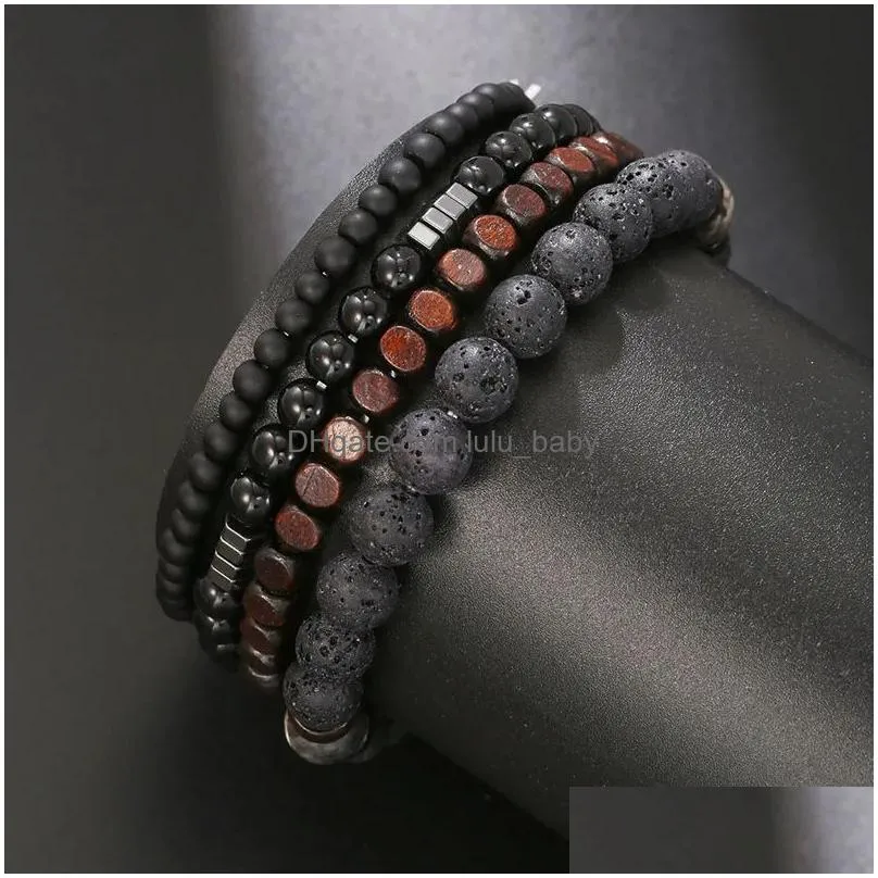 natural stone strands wooden beaded charm bracelets handmade elastic yoga jewelry sets for women men