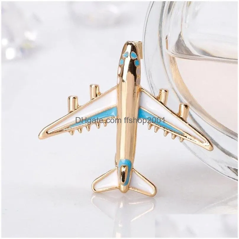 gold airplane brooches fashion plane corsage scarf buckle dress business suit brooch women men fashion jewelry