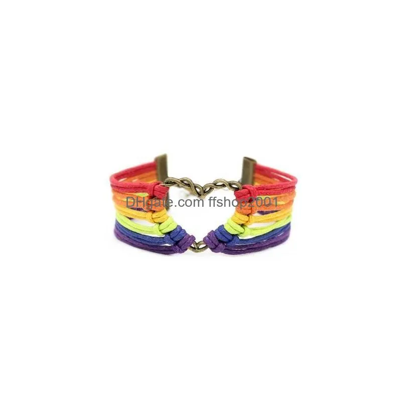 rainbow flag gay pride bracelets lgbt charm heart braided rope bracelets gay lesbian love heart design bangle jewelry wholesale