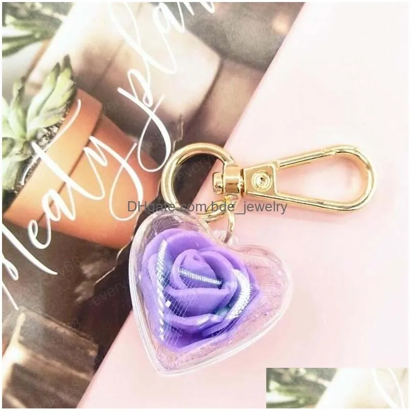 forever rose preserved keychain eternal present romantic pendant valentines day wedding gift heart shape hanging key ring