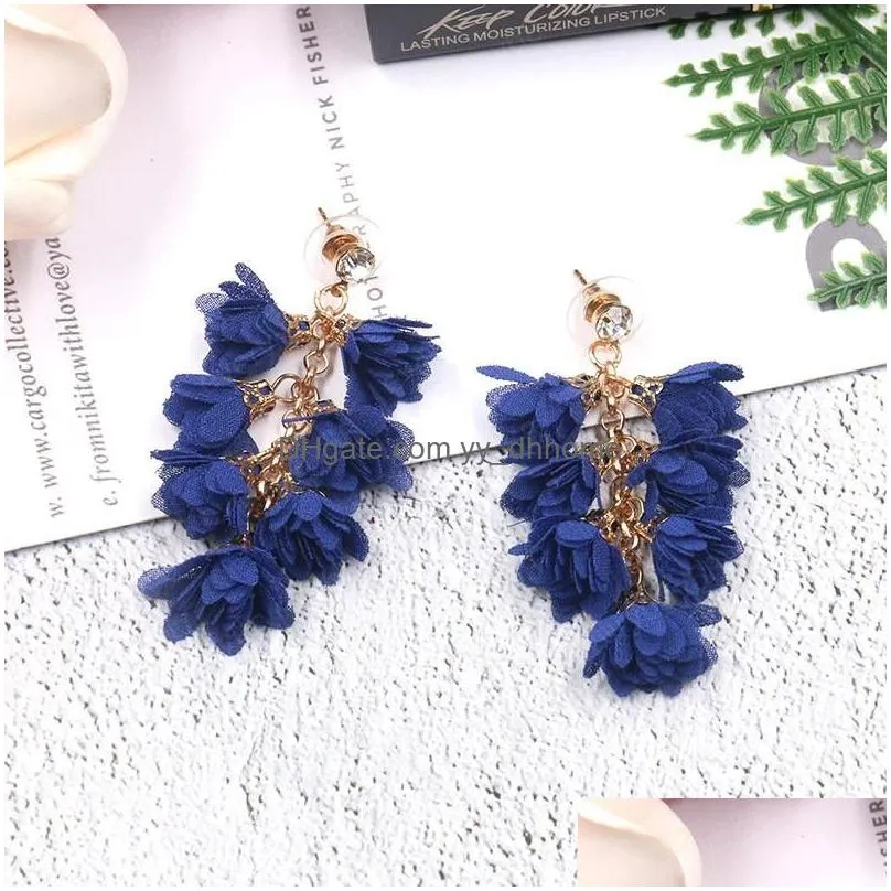 bohemian dangle flowers earrings drop for women vintage cloth woman earring jewelry