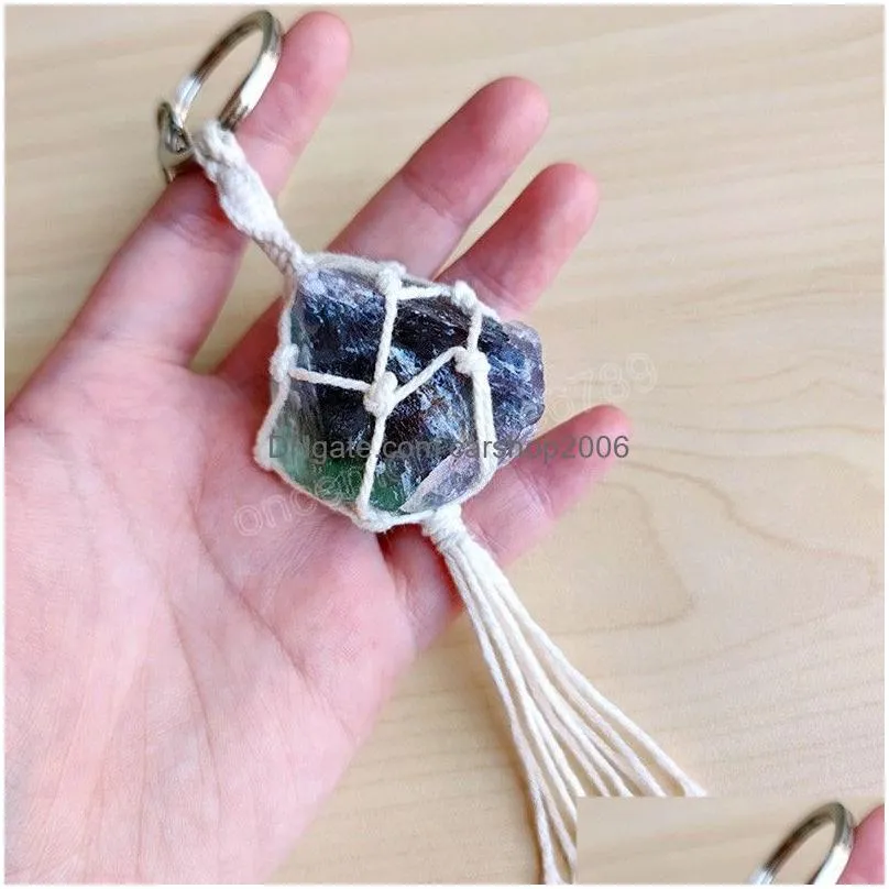 natural crystal quartz pendants healing point chakra bead gemstone keyring women men pendant original stone style jewelry key chain