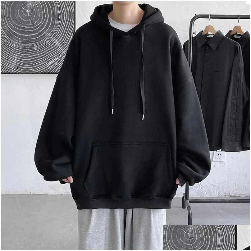 mens hoodies autumn korean version of the mens solid color sweater trend wild hooded thick coat loose longsleeved