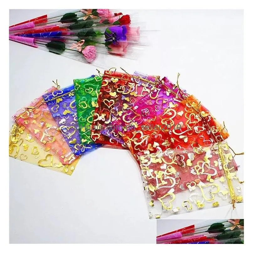colorful organza bags iron heart bronzing special design pouch wedding promotion gifts bag jewelry package