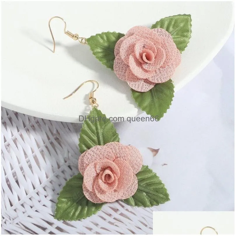 boho fabric flower dangle earrings for women spring summer statement earrings big floral earrings jewelry