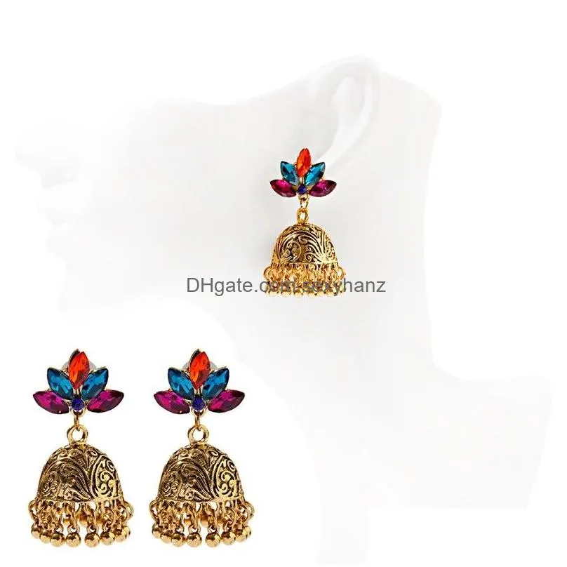 classic leaf crystal ladies dangle earrings bijoux vintage gold bells indian earrings for women wedding jewelry