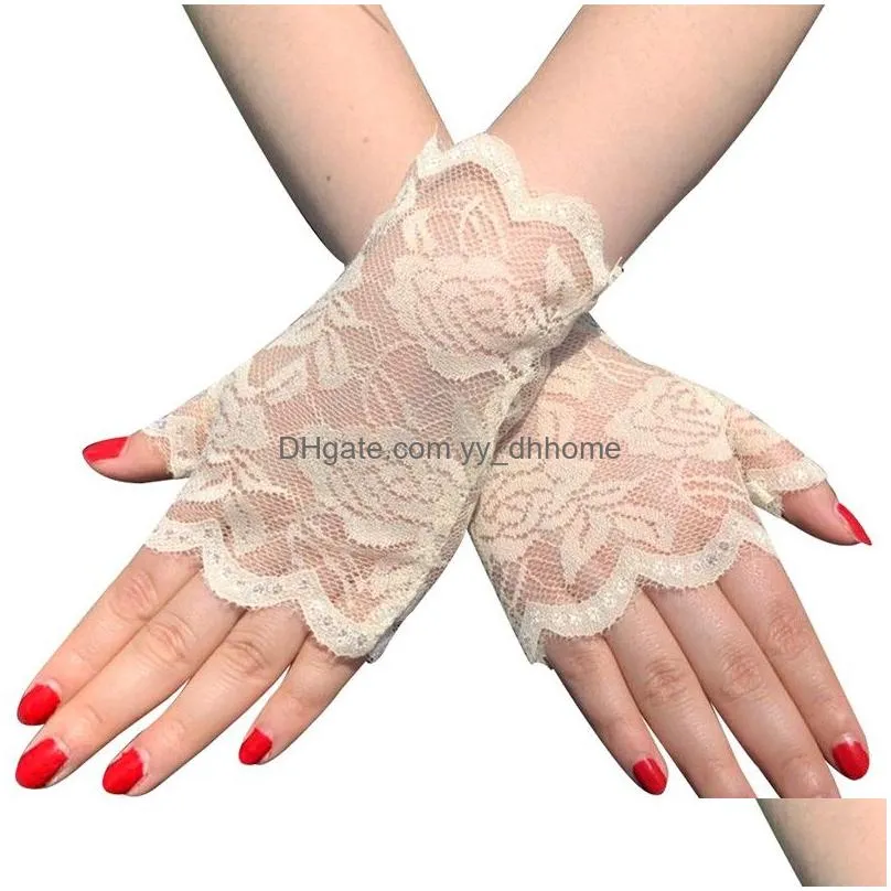 fashion dance long fingerless womens sexy lace gloves ladies half finger fishnet gloves mesh mitten