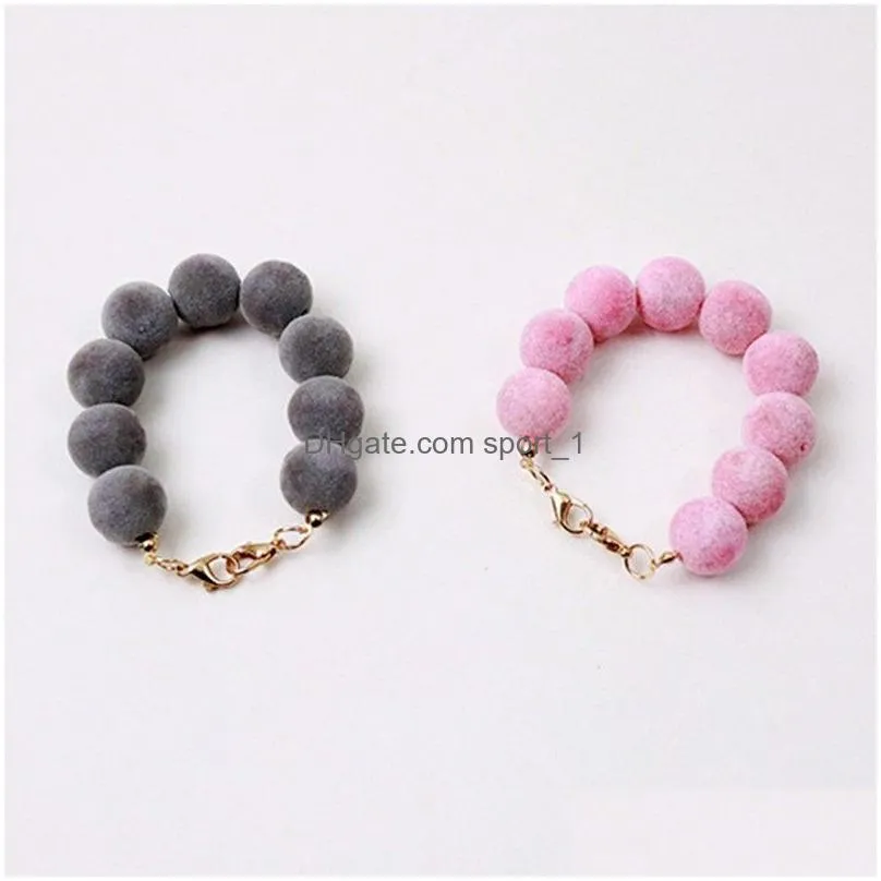 trendy diy keychain ladies wool ball bracelet cute girls plush soild color hanging key chain