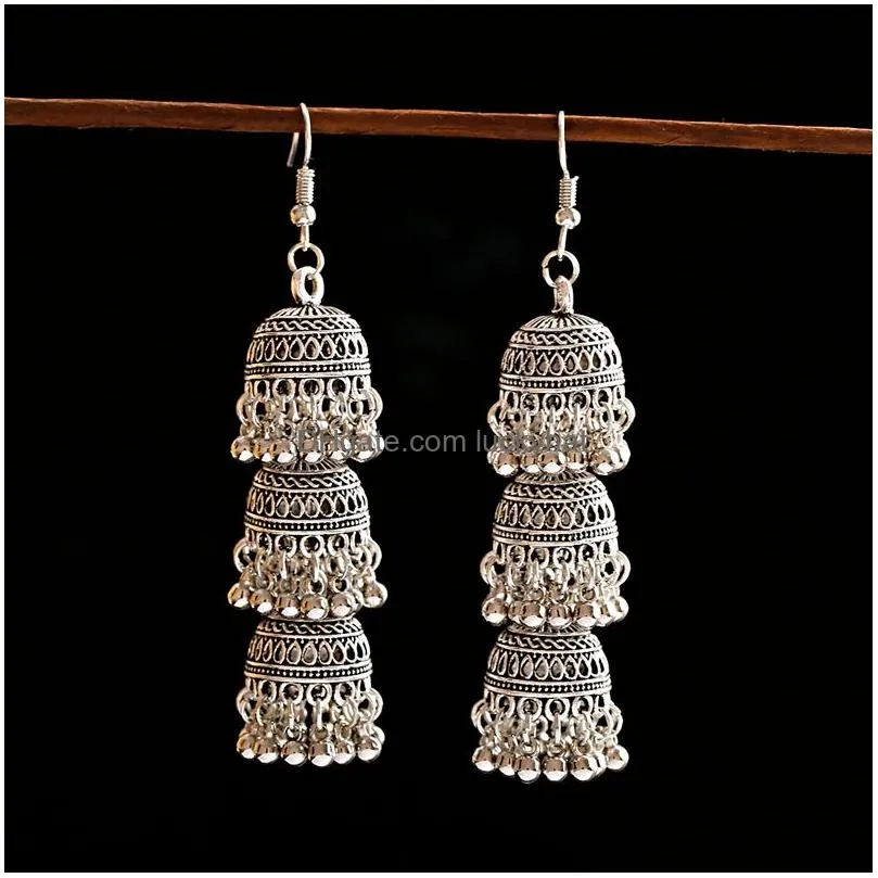 retro bollywood kundan jhumka jhumki threelayer drop earrings for women boho ethnic gypsy fashion wedding wear jewelry