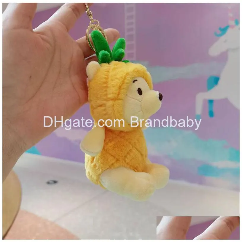 yellow little bear with pineapple clothes plush keychains jewelry schoolbag backpack ornament kids gifts about 15cm