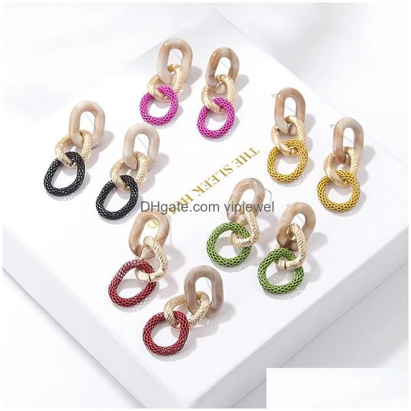fashion acrylic geometric dangle earrings for women jewelry gold aluminum round paint chain earrings