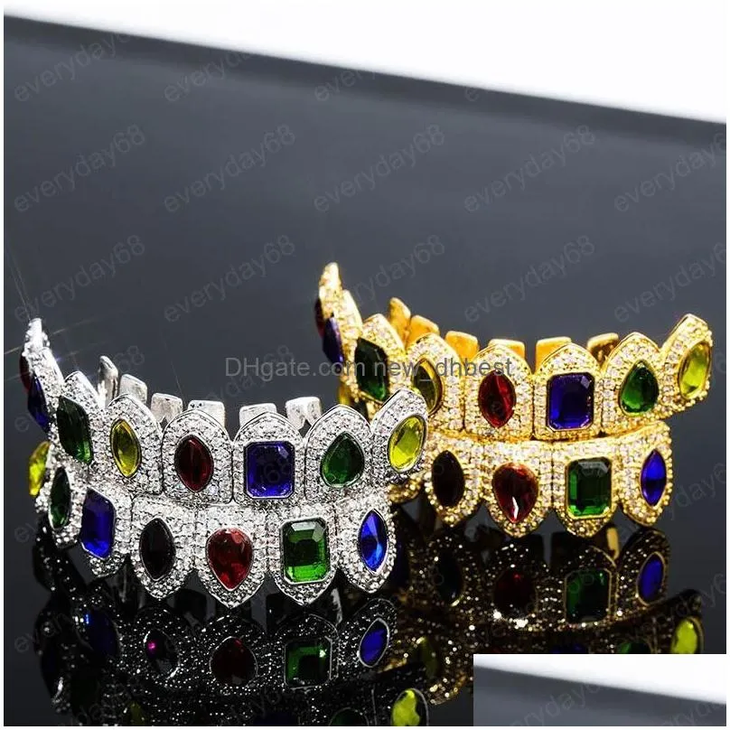 hiphop teeth gold plated jewelry for men full diamond zircon hip hop grillz accessories cool hiphop tooth jewelries