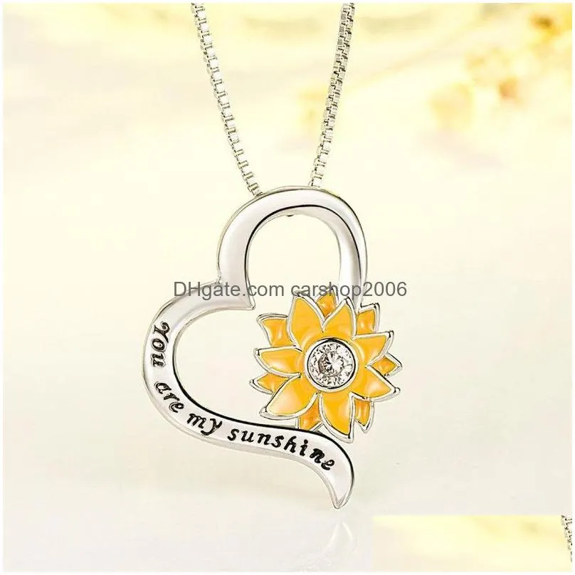 love heart sunflower you are my sunshine necklace women children necklaces fashion jewelry