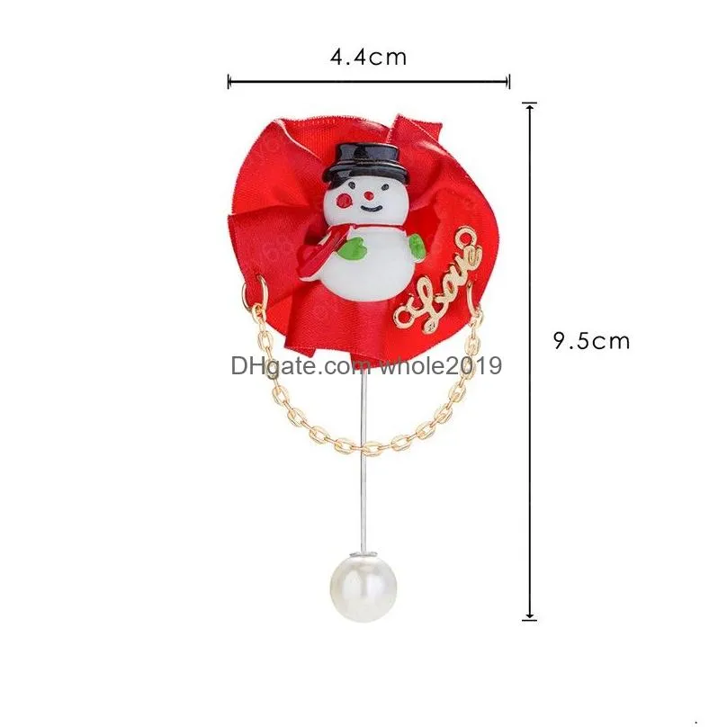 christmas brooch pins imitation pearls pendant christmas tree santa claus snowman wreath fabric brooches female jewelry gift