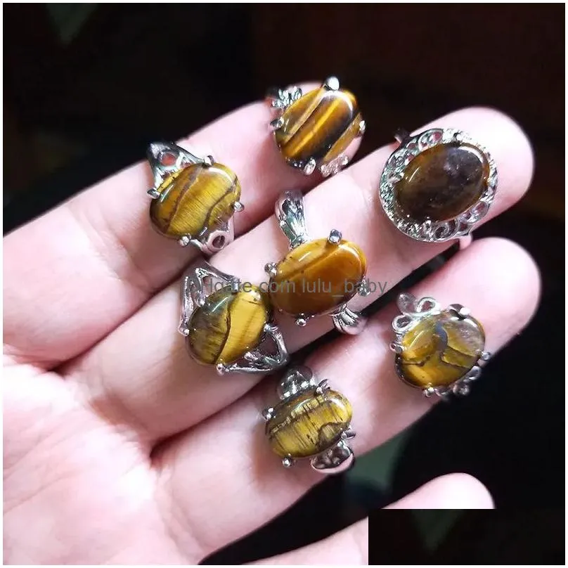 mix styles oval brown quartz stone rings women tigers eye bead finger ring party wedding street stalls