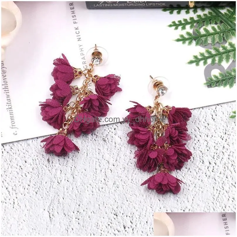 bohemian dangle flowers earrings drop for women vintage cloth woman earring jewelry