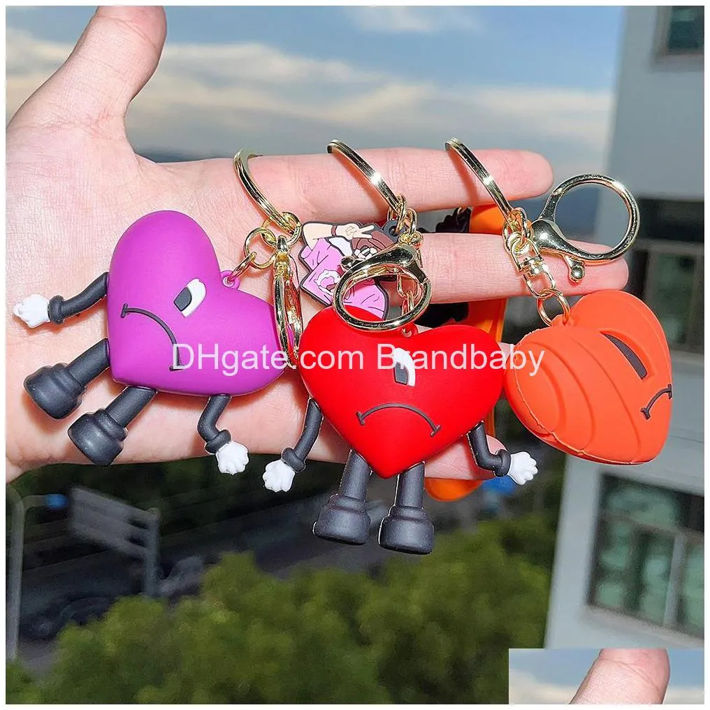 cute animation bad bunny jewelry keychain different design pvc key ring accessories