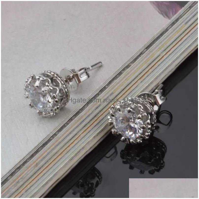 new arrived stud women 925 sterling silver crown wedding stud earring shiny crystal simulated diamonds engagement beautiful jewelry