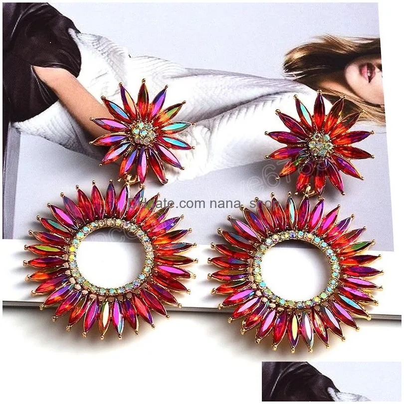 colorful crystal dangle drop earrings classic round metal earrings jewelry accessories for women