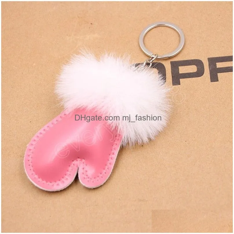 winter pu plush gloves pendant keychain for women bag hanging ornament leather gloves key ring car key holder charm jewelry gift