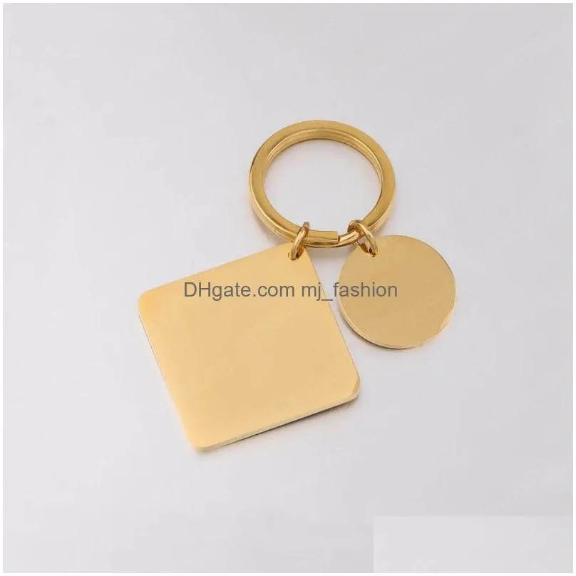 stainless steel square keychain handmade diy blank for engrave metal key ring mirror polished key chain jewelry gift