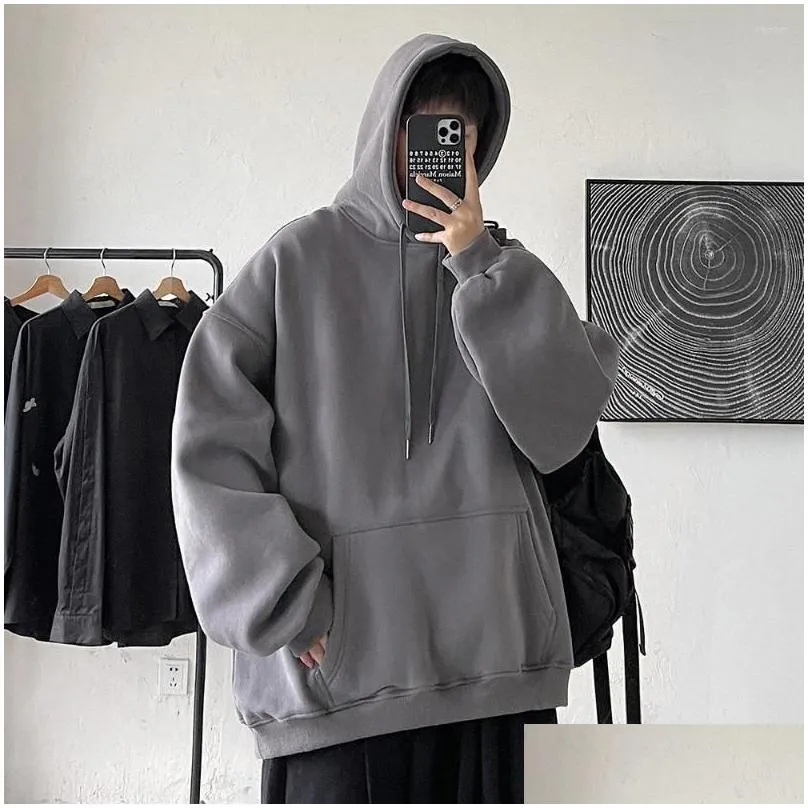 mens hoodies autumn korean version of the mens solid color sweater trend wild hooded thick coat loose longsleeved
