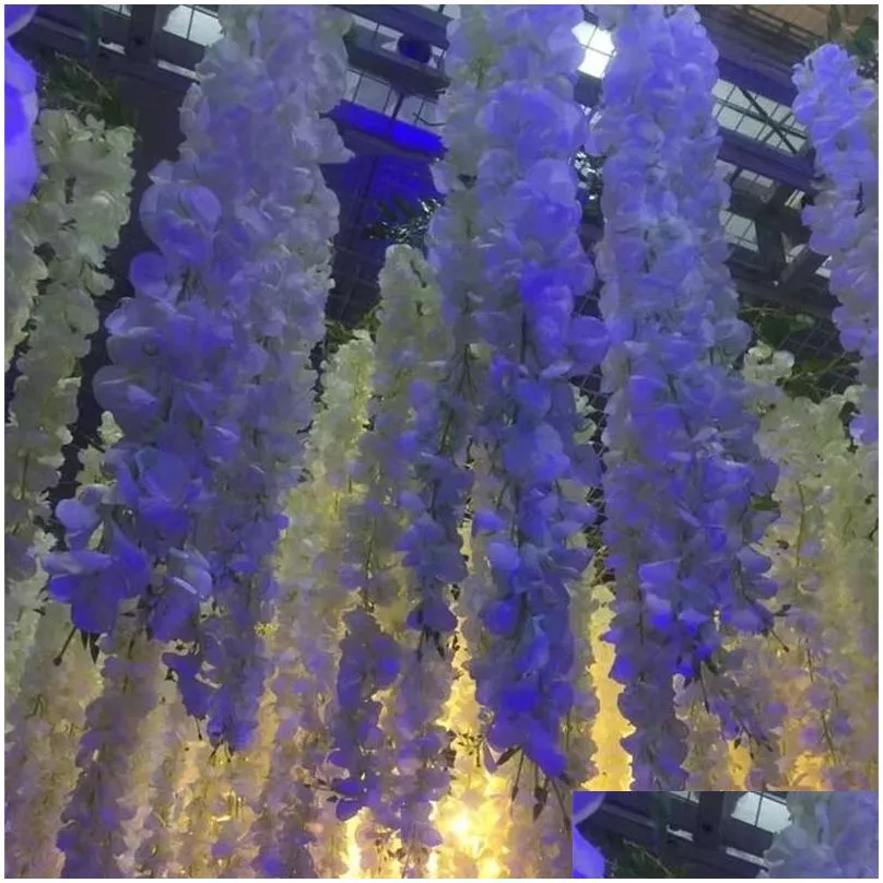 100pcs/lot 24 colors artificial silk flower wisteria flower vine home garden wall hanging rattan xmas party wedding decoration t200103