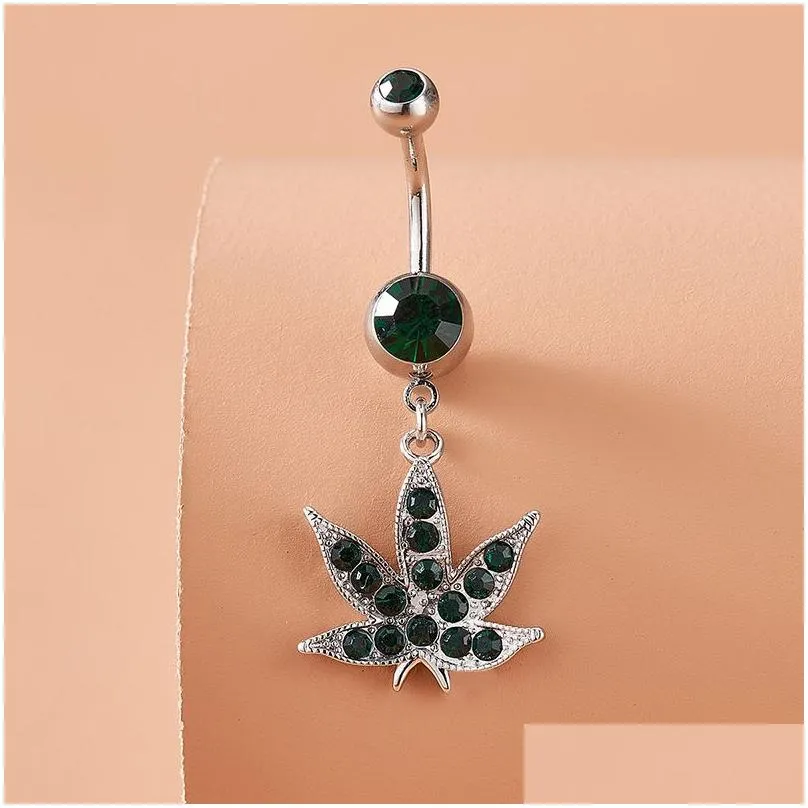 sexy maple leaf shape crystal belly button rings zircon drop dangle body belly piercing jewelry for women beach belly navel ring