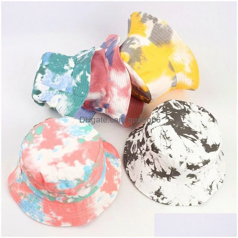 fashion summer tie dye bucket hat visor rainbow color men women cotton flat sun hats fisherman suncap outdoor sunscreen