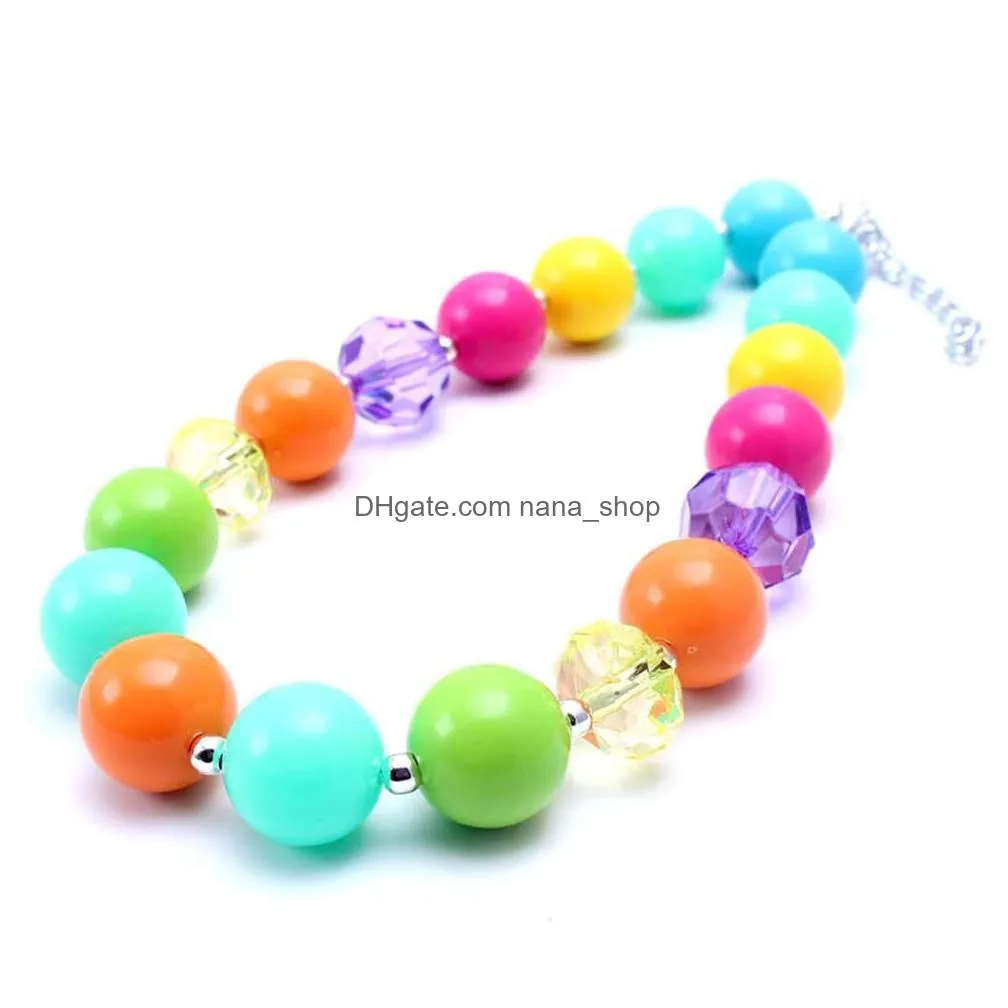 2pcs newest design spring color necklace birthday party gift for toddlers girls beaded bubblegum baby kids chunky necklace jewelry