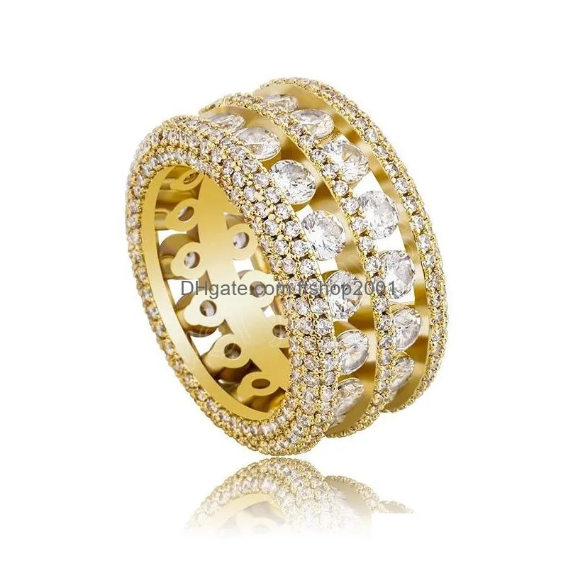 hip hop fashion iced out bling ring micro pave cz stone 2 row bigger width rings charm for men women