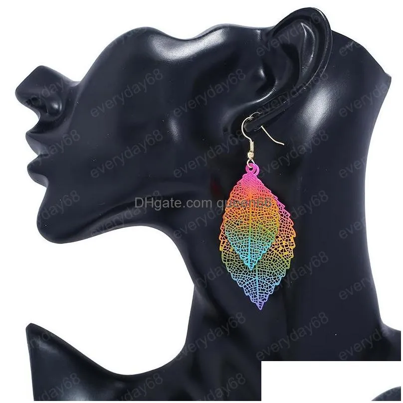 15 colors double leaf tassel earrings simple retro colors metal leaves ear drop fashion jewelry wholesale