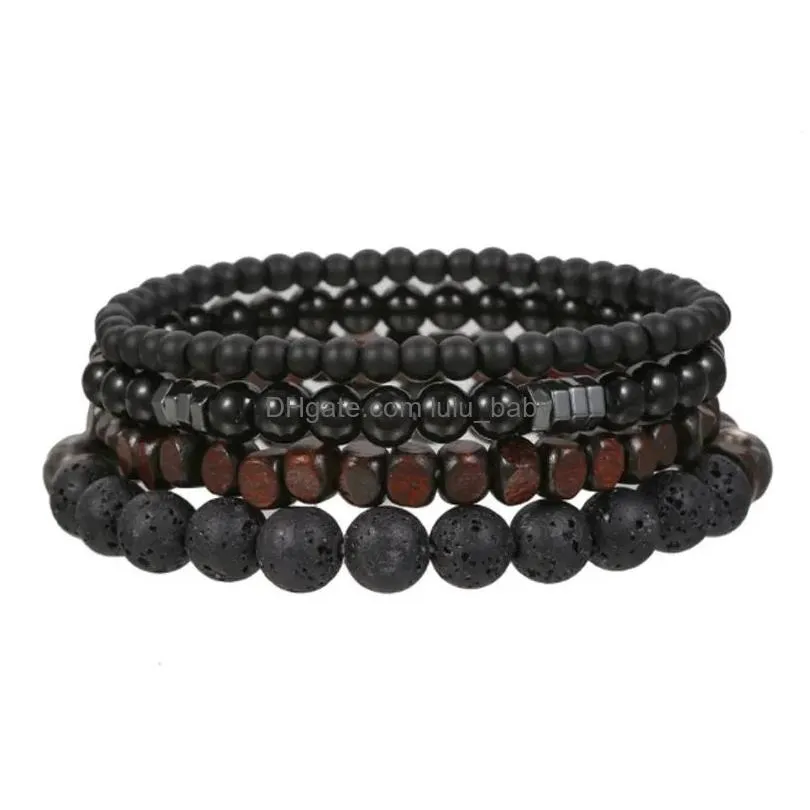 natural stone strands wooden beaded charm bracelets handmade elastic yoga jewelry sets for women men