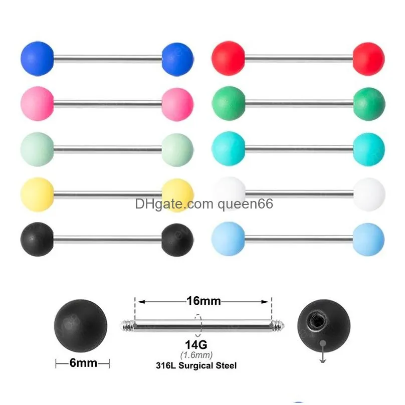 colorful tongue piercing acrylic ball tongue ring bar barbell stainless steel candy color nipple rings y piercings body jewelry