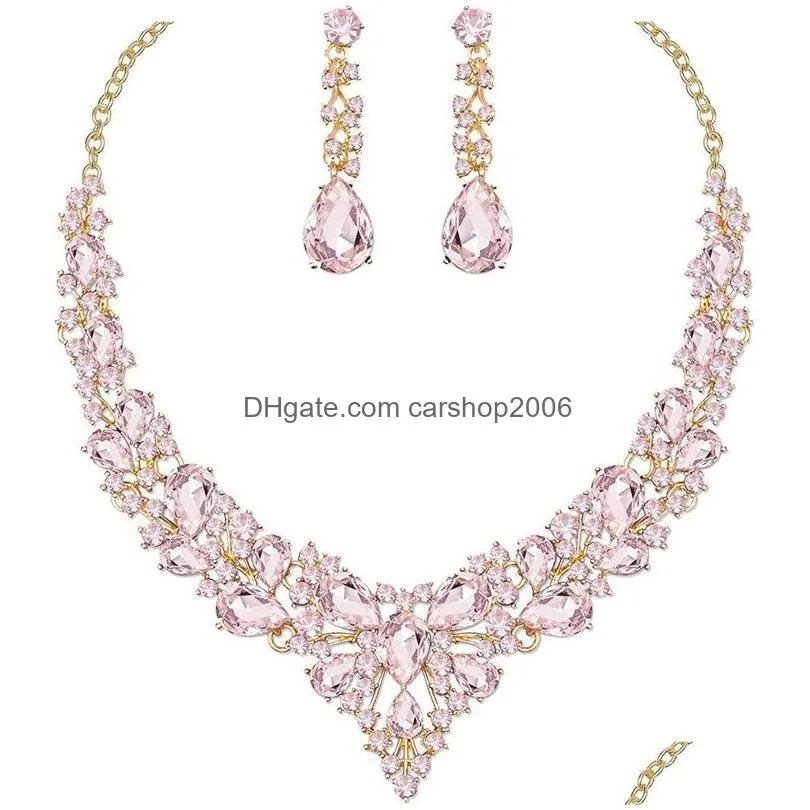 gorgeous bridal crystal rhinestone necklace and earrings jewelry sets gifts for wedding party prom dress