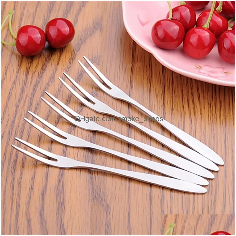 mini forfs dessert cake fruit forks cake small fork snack knife fork two tooth fruit fo tableware household for party flatware dh0159