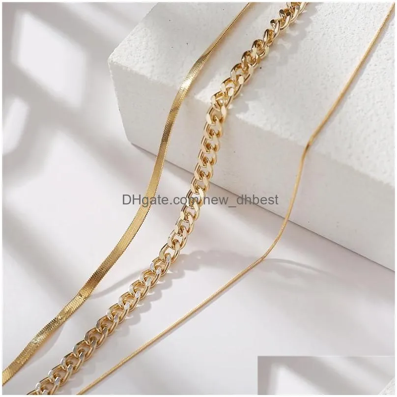 new vintage punk style multi layer chain necklaces fashion gold plated snake chain choker necklace set for women