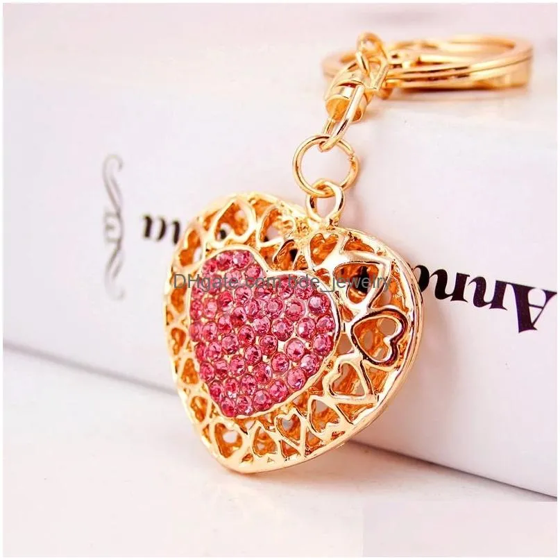 beautiful hollow out love heart key chains rings holder for car keyrings for chic lovers sweetheart pendant