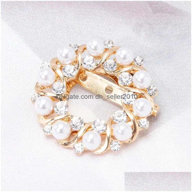 korean fashion gold plated wedding brooches simulated pearl rhinestone brooch flower collar dressing hijab pins fashion jewelry