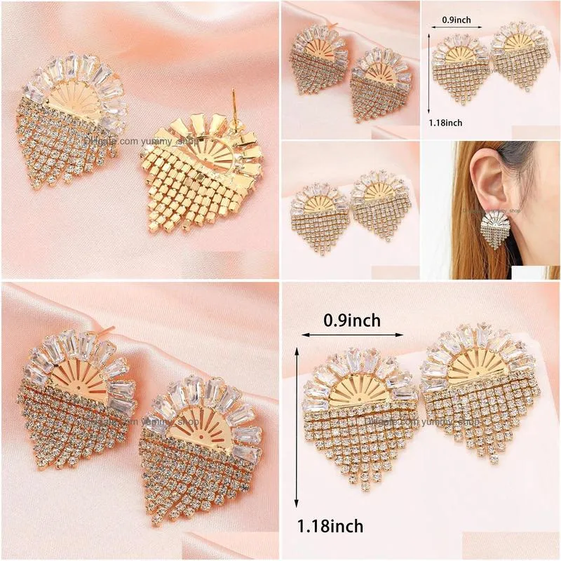 fashion versatile diamond semi circular tassel earrings for women korean fashion stud earring birthday party jewelry gifts