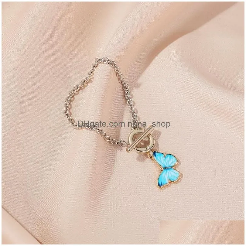bohemian butterfly bracelet simple vintage buckle chain charm blue animal bracelets trendy bangle for women statement jewelry gift