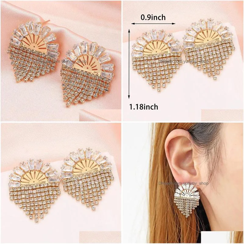 fashion versatile diamond semi circular tassel earrings for women korean fashion stud earring birthday party jewelry gifts