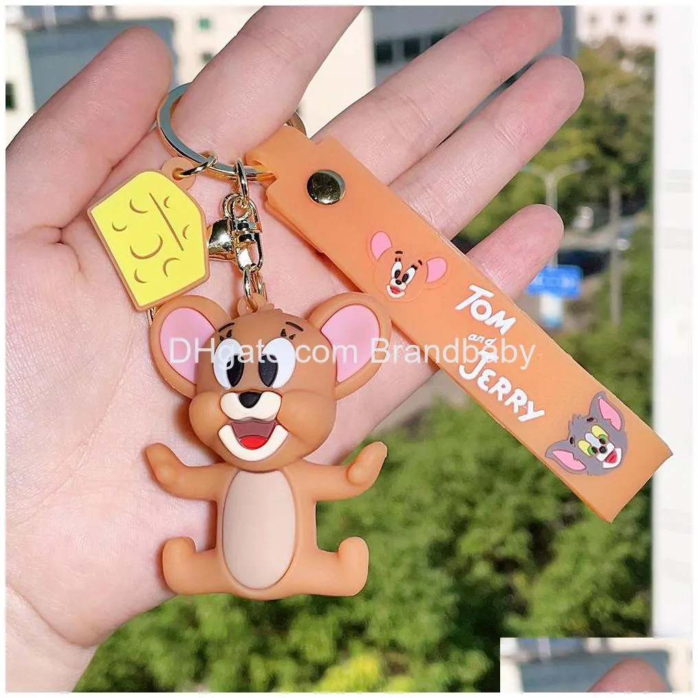 cartoon cute mouse and cat kids jewelry keychain backpack animation character key ring accessories hanger multi colors