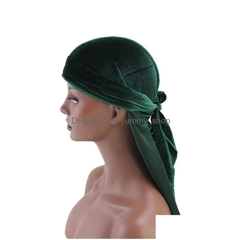 2020 designer durag velvet durags hair bonnets skull pirate hat with long tail for men and women hat