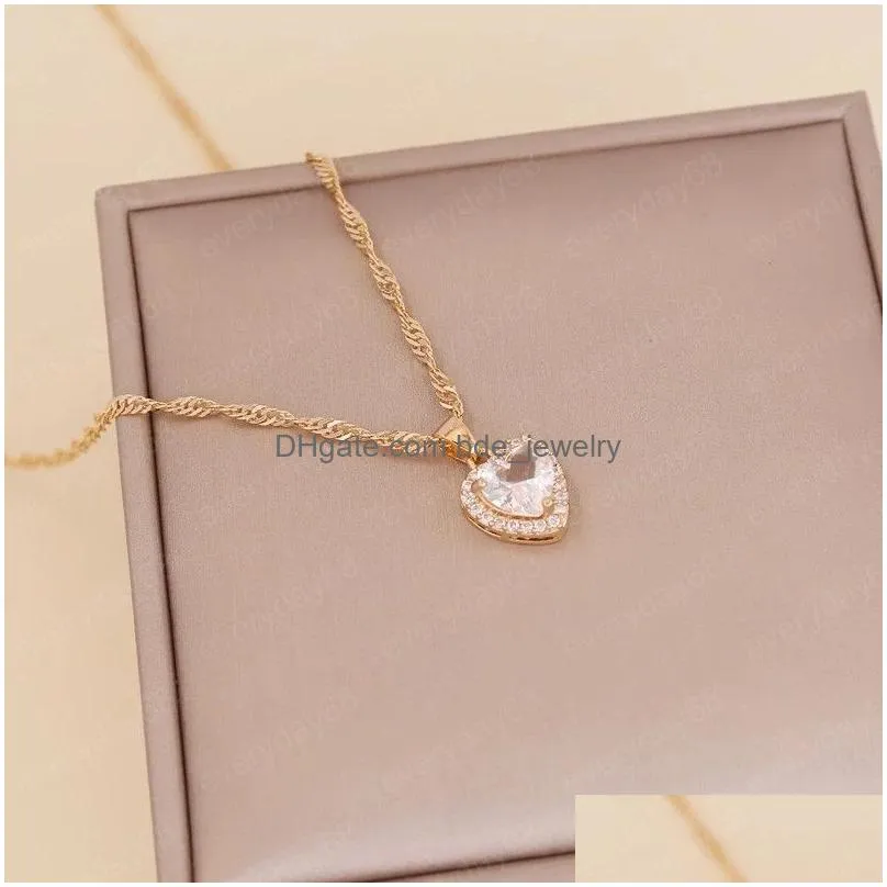 fashion zircon heart necklace women luxurious rhinestone necklace elegant gold neck chain wedding engagement jewerly gifts