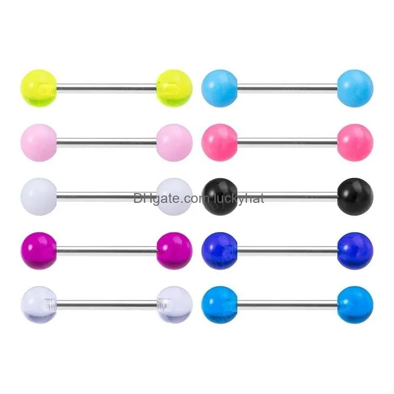 colorful acrylic tongue piercing barbell nipple ring stainless steel bar cartilage tragus stud for women body jewelry